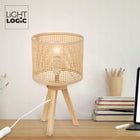 Lampka nocna stołowa LIGHTLOGIC LL VERNOK TL E14 bambus do LED boho eko lampa przyłóżkowa, abażur 16,5 cm, wysokość 31