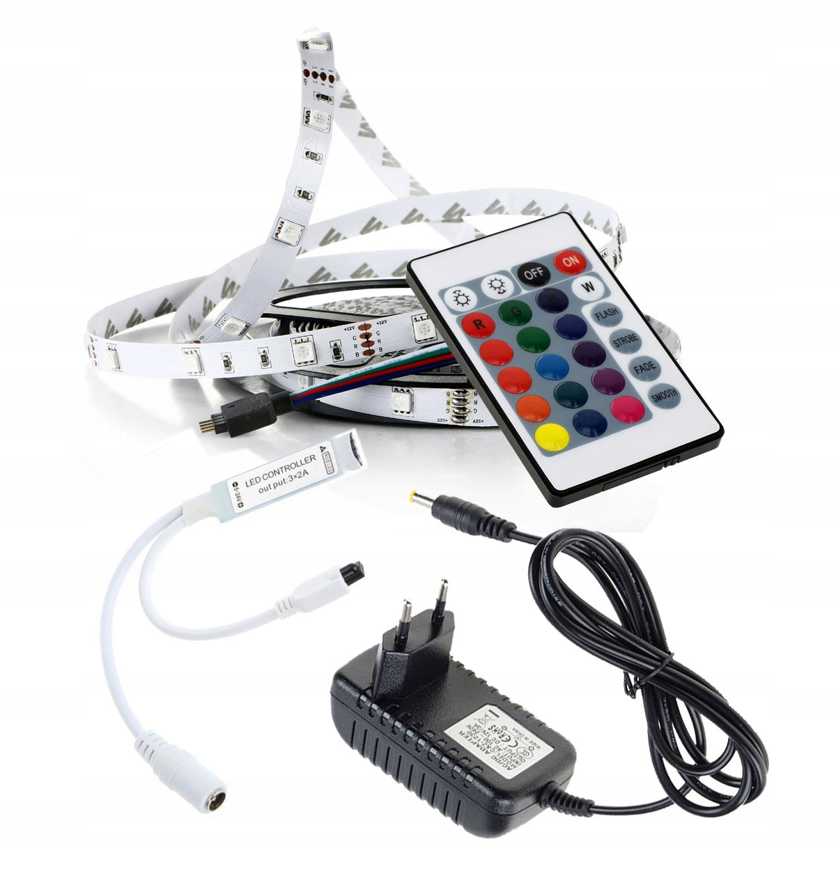 Taśma LED zestaw 150 RGB 2m + sterownik zasilacz oświetlenie dekoracyjne do pokoju, podświetlenie wnętrz