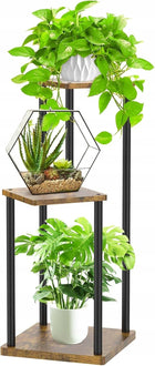 Kwietnik stojący Stojak na Kwiaty Kwiatki Rośliny Metalowy Drewniany Loft regał doniczkowy, półka 78 cm, brązowo-czarna