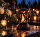 ZNICZ LED DUŻA KULA PŁOMIEŃ 25 CM CZARNY ELEGANCKA DEKORACJA NA CMENTARZ lampion nagrobny, oświetlenie grobu, świeca