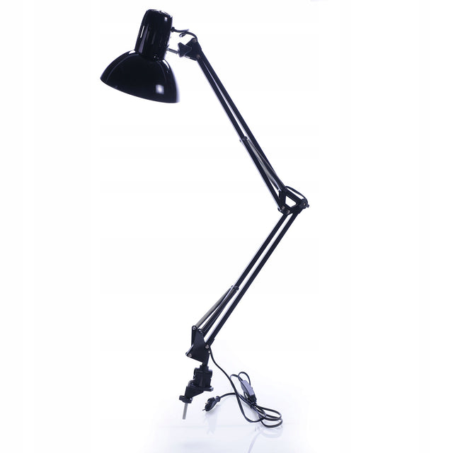 Lampka biurkowa czarna kreślarska 60W LK-01 lampa oświetlenie robocze do nauki i pracy, oprawa E27, zasilanie sieciowe, wysokość 90 cm