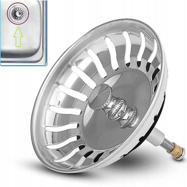 Sitko do zlewozmywaka zlewu korek syfon srebrny metalowy filtr odpływowy, koszyczek do odpływu kuchennego, średnica 79 mm