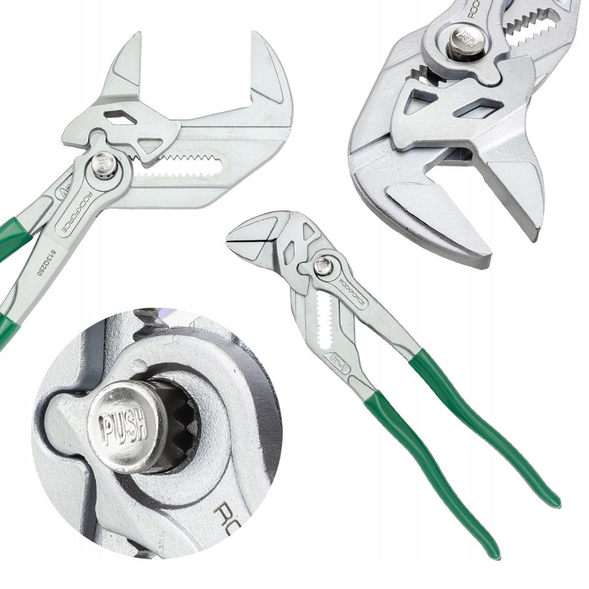 Szczypce nastawne Rockforce 250 mm 10" CrV regulacja przyciskowa żabka do rur i nakrętek, hydrauliczne, warsztatowe