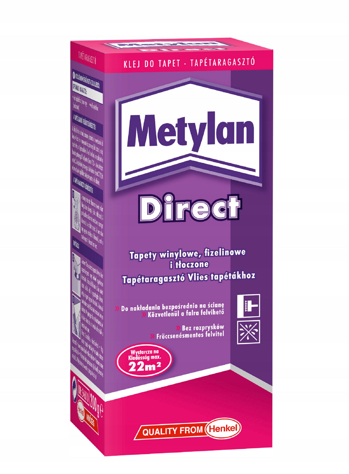 Metylan direct klej do tapet flizelin 200g do montażu okładzin ściennych, uniwersalny
