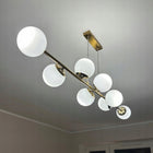Lampa sufitowa wisząca żyrandol szklana kula 8xE27 LOFT 120cm złota biała oświetlenie do salonu i jadalni, 8 punktów