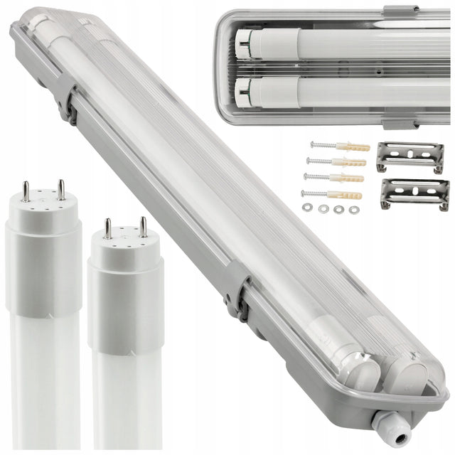 Oprawa Hermetyczna 120cm lampa + 2x Świetlówki LED Wodoszczelna 6000K Zimna do garażu, warsztatu i piwnicy, sufitowa natynkowa 36W 1800 lm