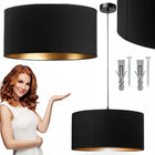Lampa wisząca pojedyncza loft 40cm abażur czarny złoty oświetlenie sufitowe, tkaninowy klosz, gwint E27, 60 w, do salonu