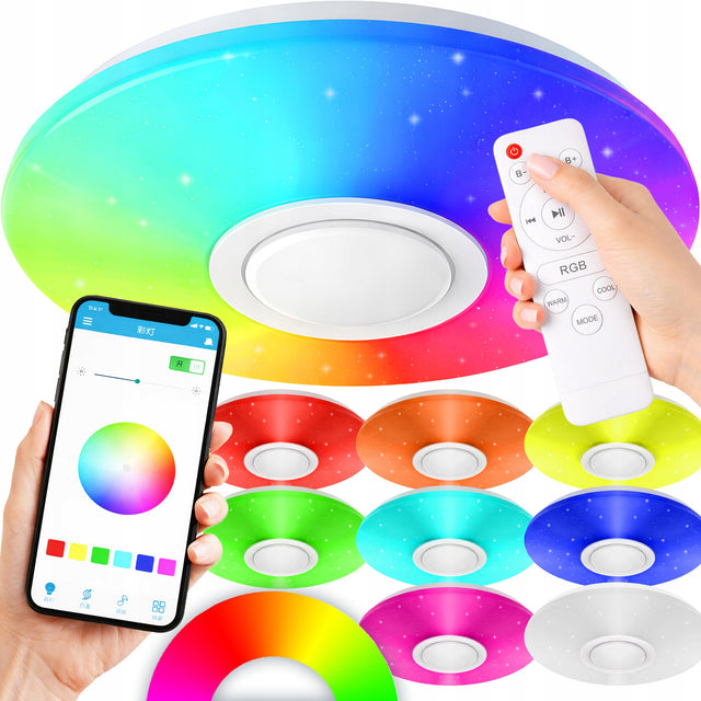 Plafon LED lampa RGB sufitowa głośnik bluetooth pilot aplikacja barw CCT oświetlenie do salonu, sypialni i pokoju dziecięcego