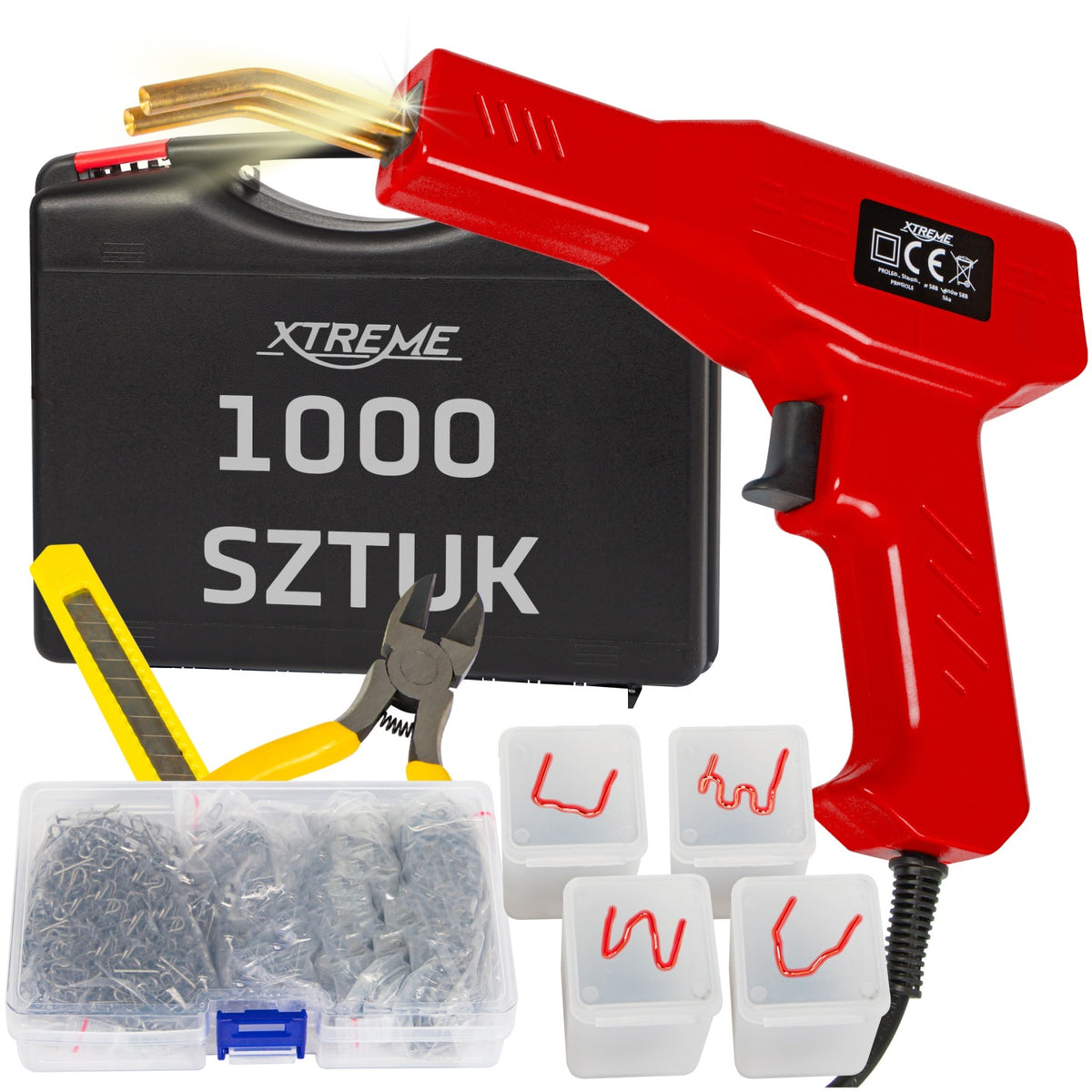 Spawarka 100W do plastiku tworzywa 1000 zszywek NÓŻ łamany szczypce walizka zszywacz termiczny do naprawy pękniętych
