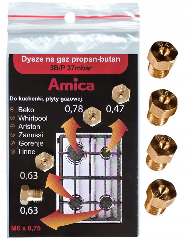Dysze GAZ propan-butan kuchenki płyty gazowej: Amica,Beko,Gorenje,Whirlpool