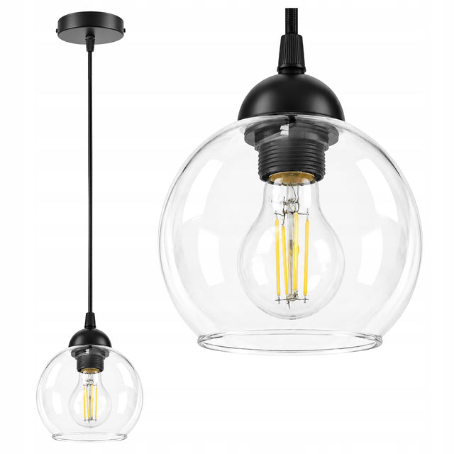 Lampa wisząca sufitowa żyrandol kula LED oprawa szklana czarna E27 do salonu kuchni jadalni, 1 punkt, max 60 w