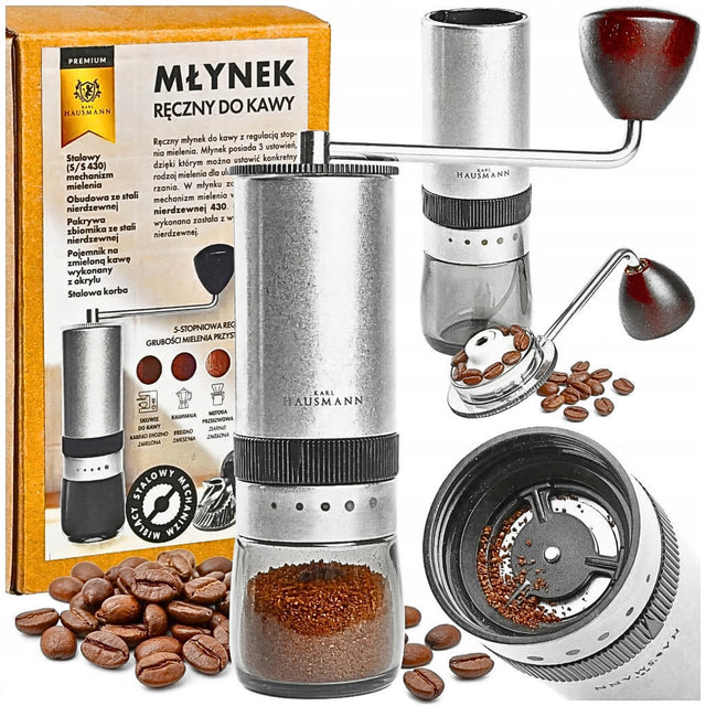 Młynek do kawy ręczny młynek do mielenia kawy pieprzu soli 21cm mocny metalowy, pojemność 40 g, do przypraw kuchennych