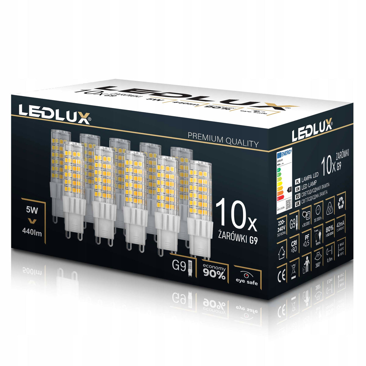 10X Żarówka LED G9 5W =55W ciepła neutralna zimna Premium ledlux nie mruga kapsułka do opraw, 440 lm, 3000 K, do lamp i