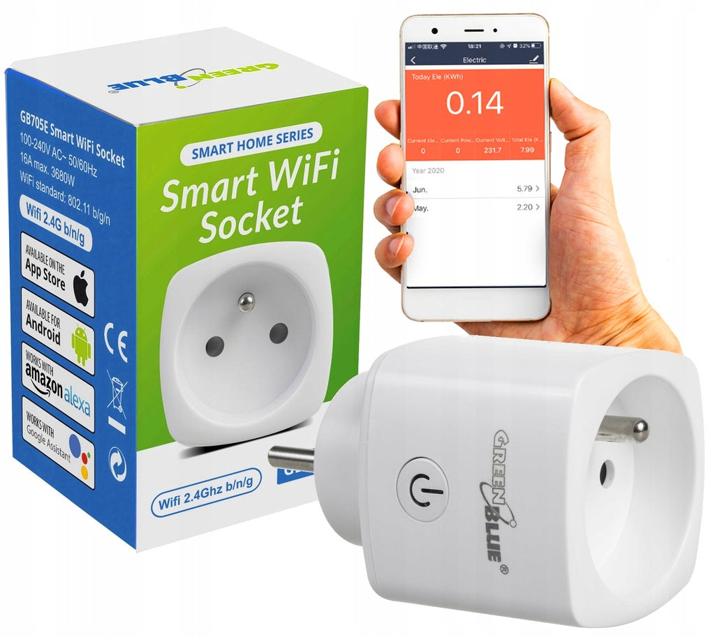 Gniazdko elektryczne z wifi smartfon alexa google 3680W GreenBlue GB720