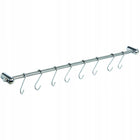 Metalowy reling kuchenny na ścianę + wieszaki na akcesoria 8szt 54cm drążek z haczykami, srebrny, do ścierek i łopatek