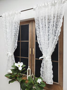 Firana Gotowa CALPE 135x160 cm Boho koronkowa dekoracja okienna, klasyczny wzór, na taśmę, tunel lub żabki