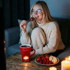 KUBEK DO FOUNDE CZEKOLADOWEGO czerwony ceramiczny ZESTAW DO CZEKOLADY 130ml podgrzewacz tealight, owoce, desery