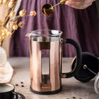 Zaparzacz Tłokowy do kawy herbaty 1000ml dzbanek French Press rose gold szklany, mycie w zmywarce, zaparzanie naparów
