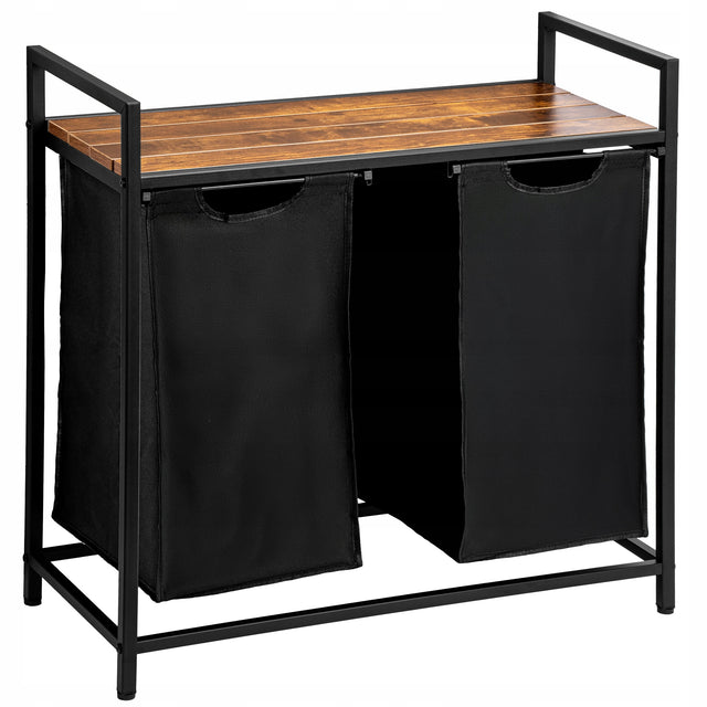 Kosz na pranie bieliznę metalowy loftowy z półką podwójny pojemnik 80l sorter na brudną odzież, wolnostojący organizer łazienkowy 73x33x73 cm