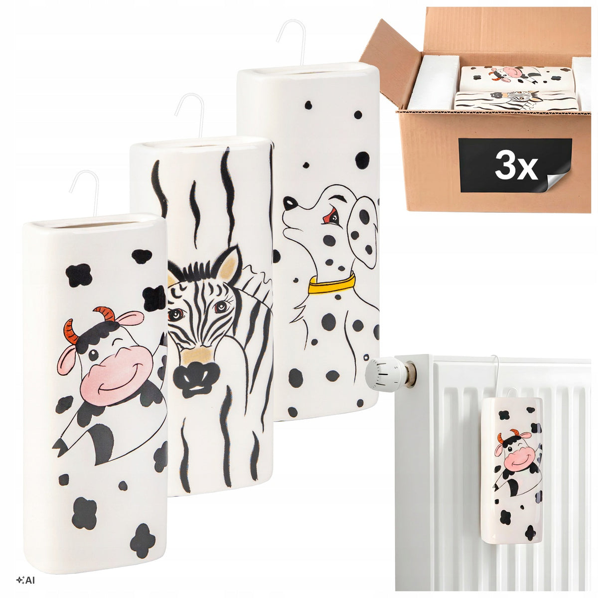 3x Nawilżacze powietrza ceramiczne na grzejnik kaloryfer dla dzieci zestaw nawilżacz parowy 1 w biały