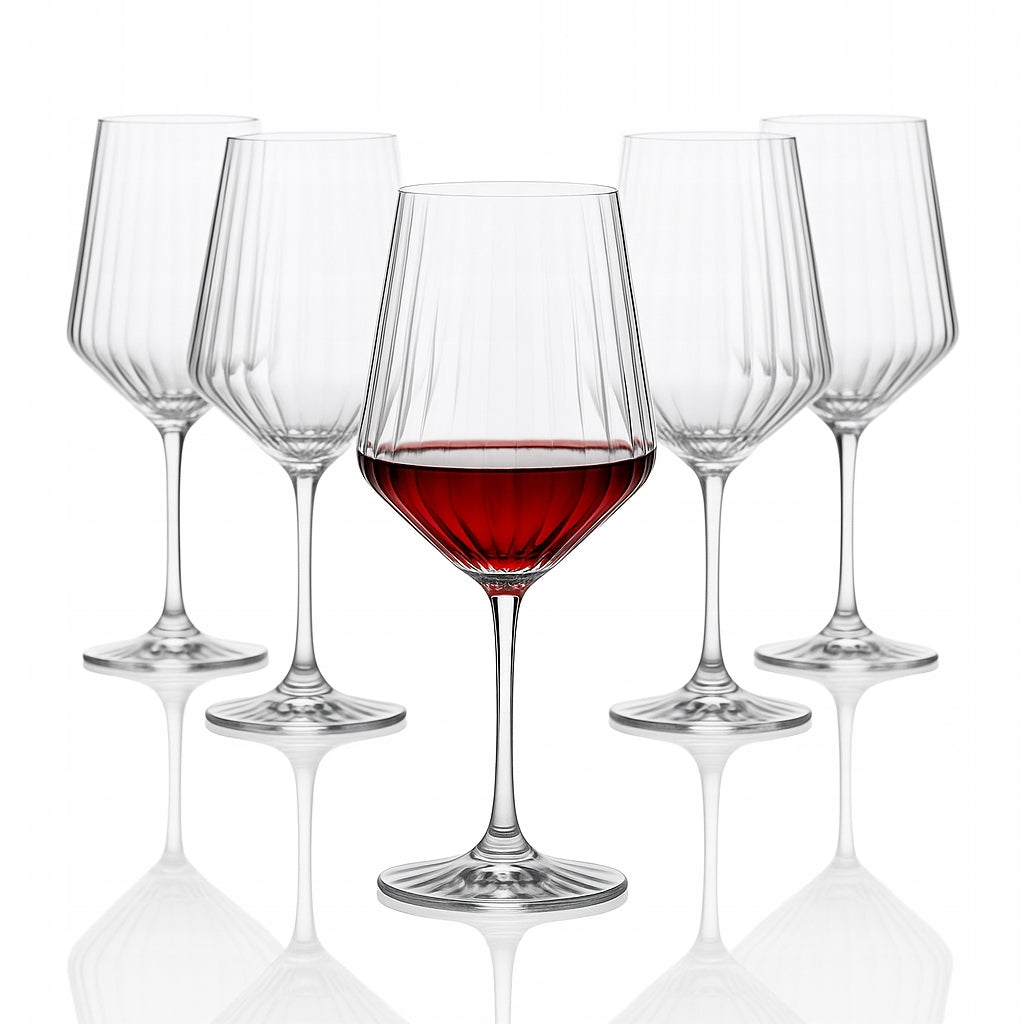 Kieliszki do wina Harmony 35 Lines 6x350ml Rastal Ryflowane szklane na wodę i białe oraz czerwone trunki, bezbarwne