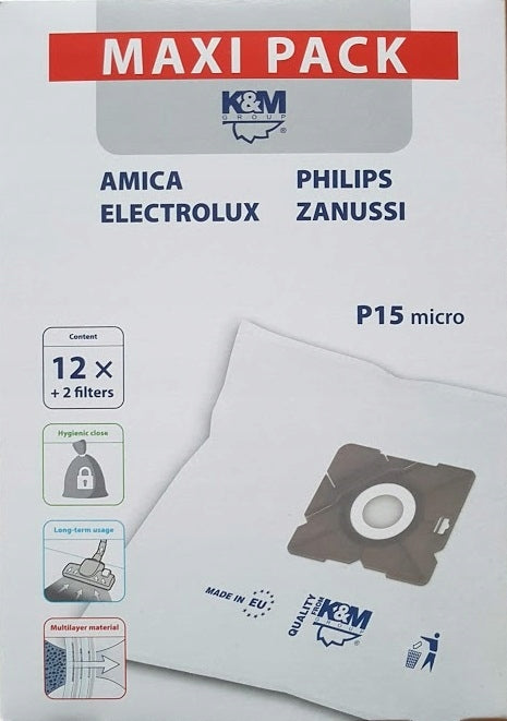 Worki P15 micro maxi tekstylne zamienniki do odkurzacza, opakowanie 12 sztuk