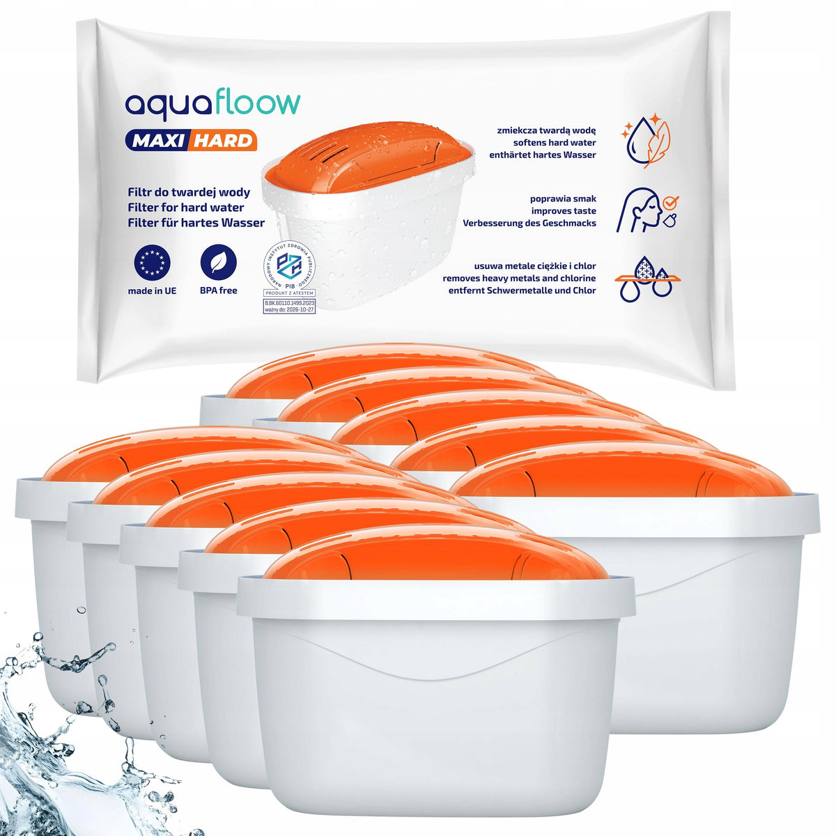 Filtr wody AquaFloow do twardej wody do dzbanka Brita Dafi zamiennik - 10x wkład zmiękczający, wydajność 200 l, biały