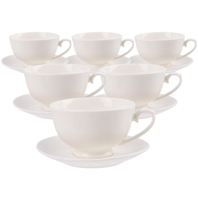 Zestaw 6szt filiżanek białych ze spodkiem 6X filiżanka 250ml + spodek porcelanowe naczynia do kawy i herbaty bez wzoru