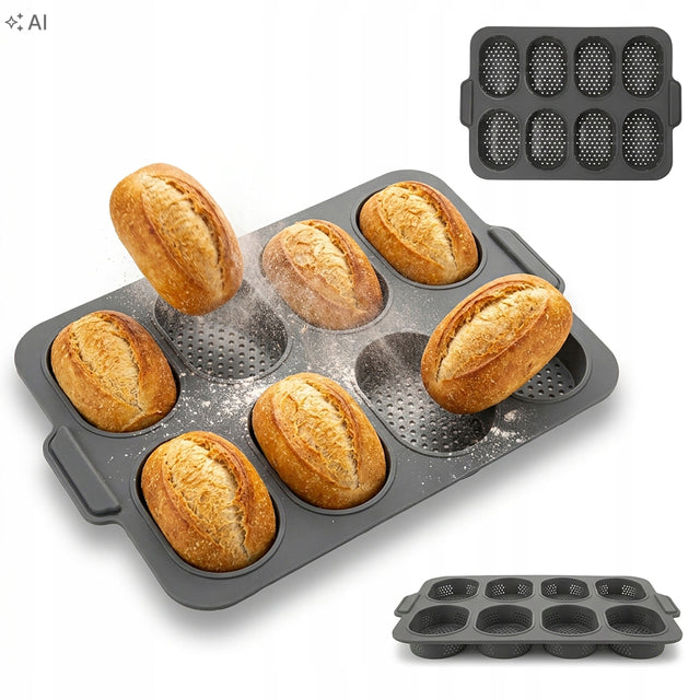 Forma blacha do pieczenia bułek silikonowa perforowana non-stick na 8 szt foremka na domowe pieczywo, 24 x 34 cm