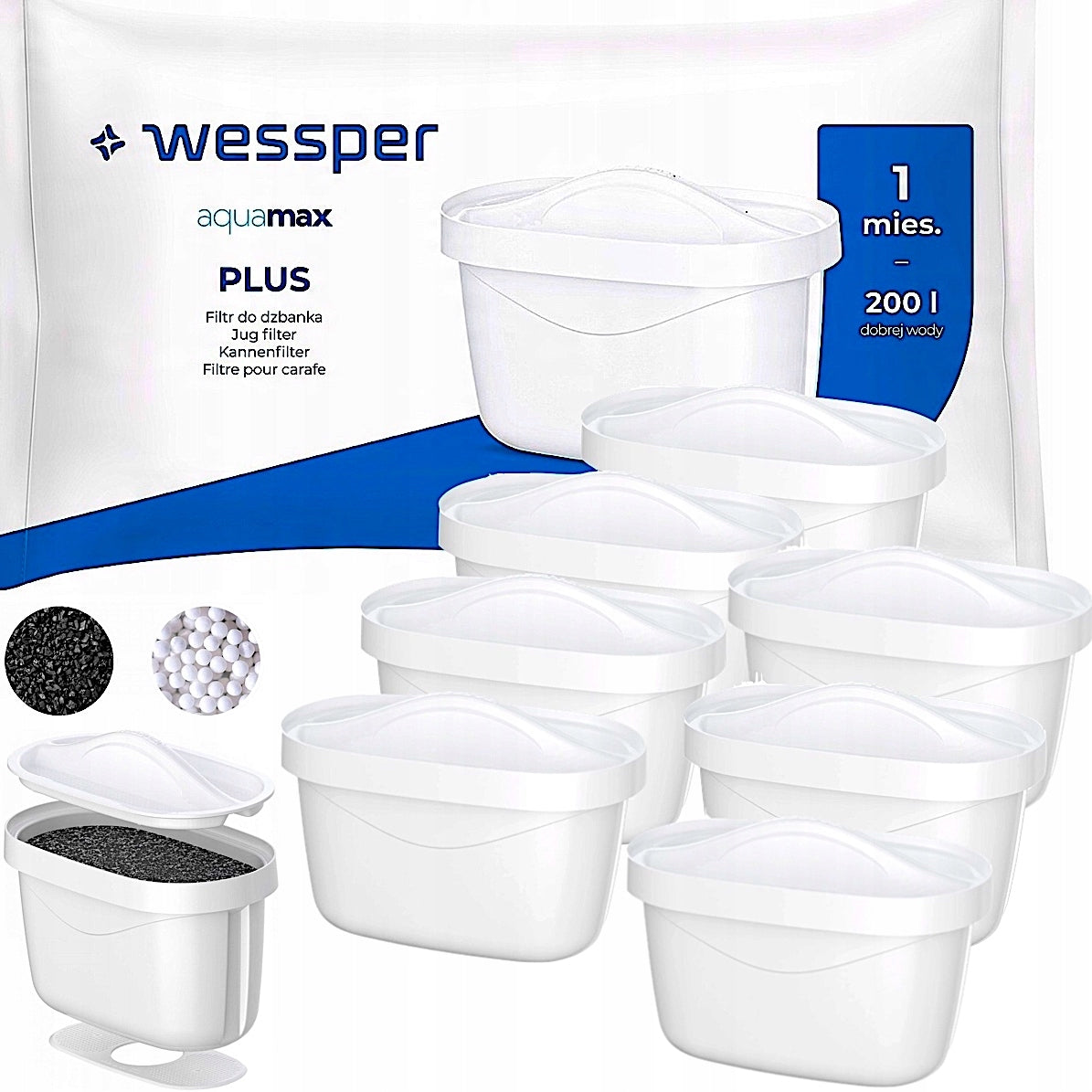 7x filtr wessper aquamax plus aqua MAX Plus do wody do dzbanka brita dafi kartridże wymienne, uzdatnianie, wydajność