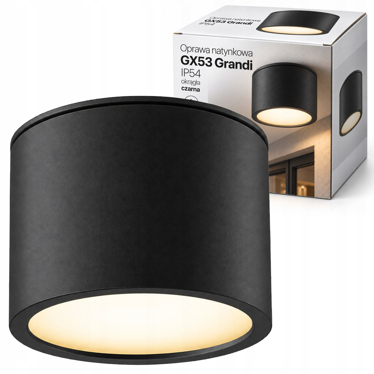 Lampa Sufitowa Oprawa Halogenowa LED GX53 Spot NATYNKOWA Kinkiet Reflektor plafon okrągły czarny 1-punktowy do salonu