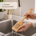 Zestaw Przyborów Kuchennych Bambusowych 7 Elementów Stojak Łyżki Drewniane szpatułki do naleśników, łopatki z otworami