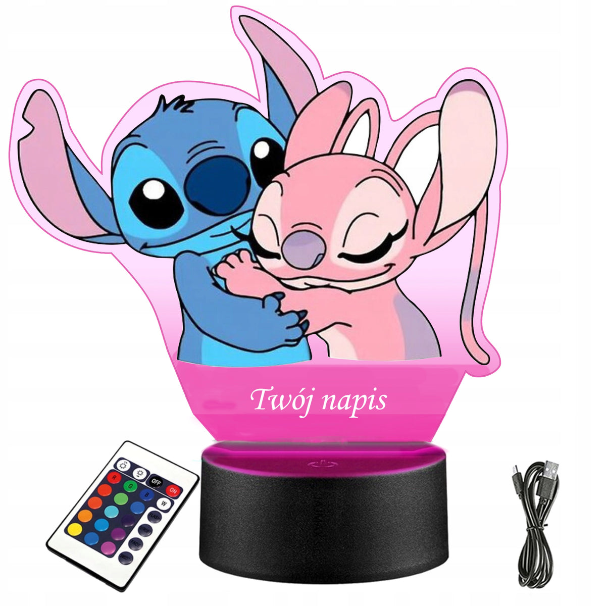 Lampka Nocna z Nadrukiem Bajka Stitch Angel Grawer Twoje Imię Prezent LED oświetlenie dekoracyjne do pokoju dziecięcego