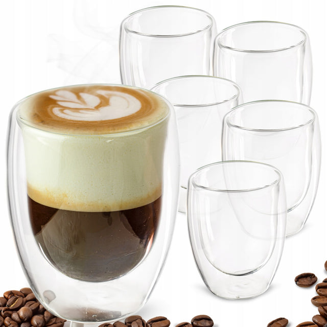 Termiczne szklanki z podwójnym dnem 300 ML kubki do kawy latte zestaw 6 SZT przezroczyste naczynia na cappuccino i herbatę ze szkła