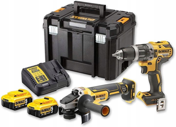 DeWALT DCK2080P2T zestaw DCD796 DCG405 2x5Ah wiertarko-wkrętarka i szlifierka kątowa akumulatorowa, ładowarka, walizka