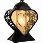 Znicz szklany Serce Czarno-Złoty z Różą 27 cm na grób Wszystkich Świętych lampion nagrobny led, dekoracja cmentarna