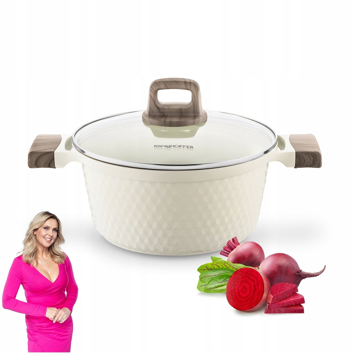 Garnek indukcja Ceramiczny GAZ solidny Kremowy Konighoffer Rosti 24cm 4l naczynie aluminiowe do zup i potraw