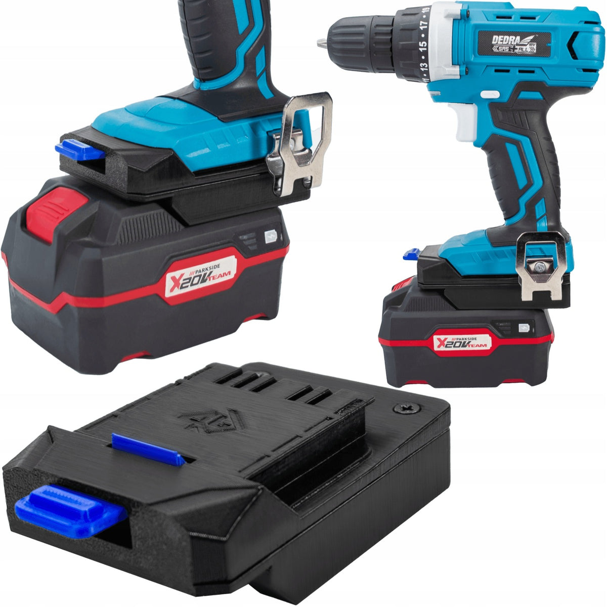 ADAPTER PRZEJŚCIÓWKA Z NARZĘDZIA DEDRA SAS+ALL 18V DO BATERII PARKSIDE X20V konwerter zasilania, kompatybilność