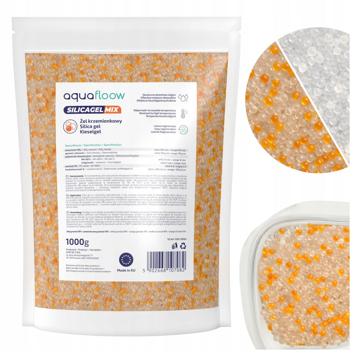 Silica GEL do suszenia kwiatów pochłaniacz wilgoci, żel krzemionkowy 1kg granulat regenerowalny, osuszacz 1400 ml