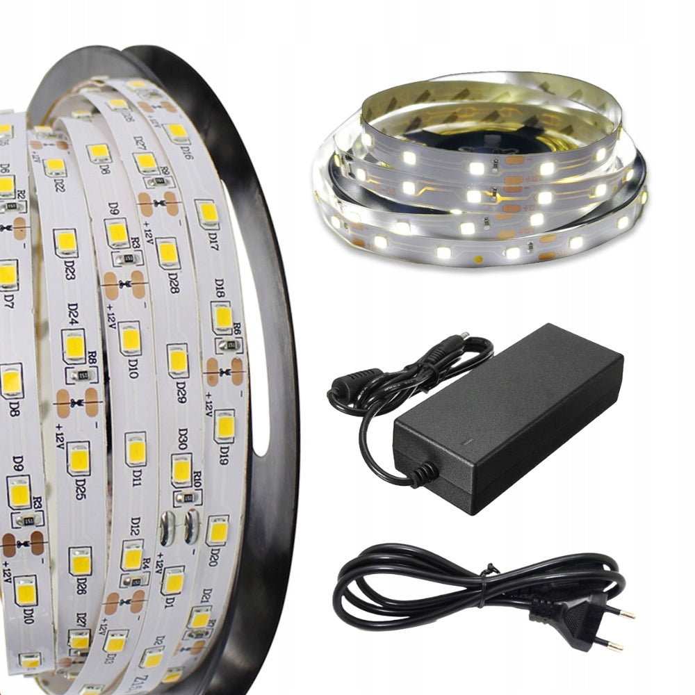 Taśma LED 3528 300 12V biała 10m IP20 z zasilaczem zestaw ledy zimna ciepła pasek świetlny, listwa dekoracyjna do wnętrz