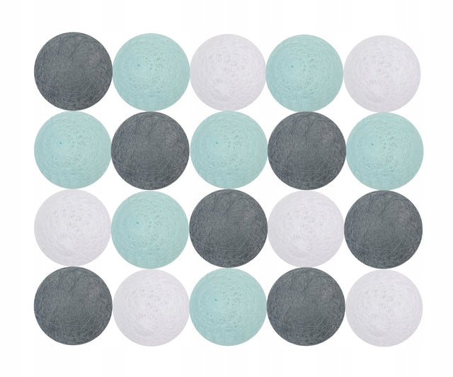 Cotton balls 20LED 6cm - girlanda lampki na prąd kule świetlne dekoracyjne do pokoju, ozdoba wnętrza, niebieskie, zasilanie sieciowe, długość 340 cm