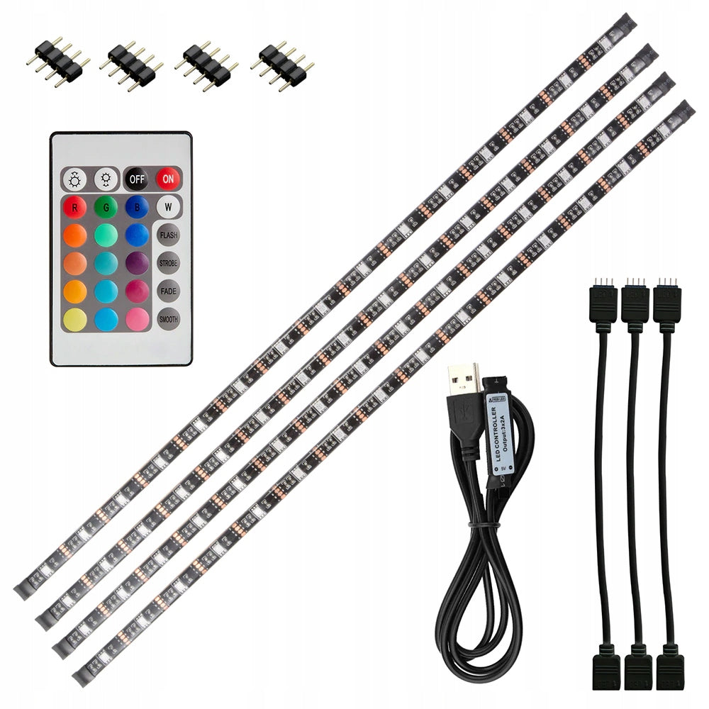 Taśma LED RGB USB + pilot podświetlenie telewizora TV SMD 5050 4x 50cm = 2m oświetlenie witryn meblowych 5V
