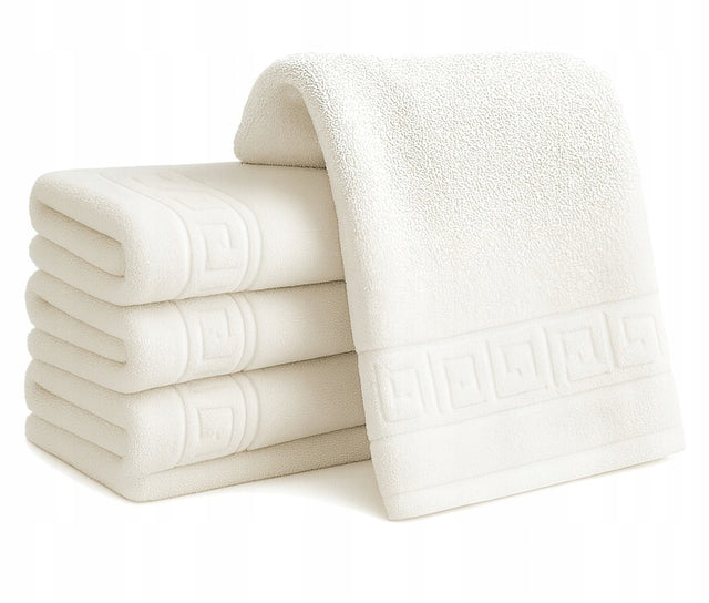 Komplet ręczników 450g 5x 70X140 ręczniki kąpielowe hotelowe wzór grecki białe, 410-500 GSM, do łazienki bawełniane duże do osuszania ciała zestaw 5