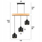 Lampa Wisząca LED Sufitowa Nowoczesna Zwis Drewniana Belka Loft Czarna żyrandol 3-punktowy, oprawa E27 do salonu lub