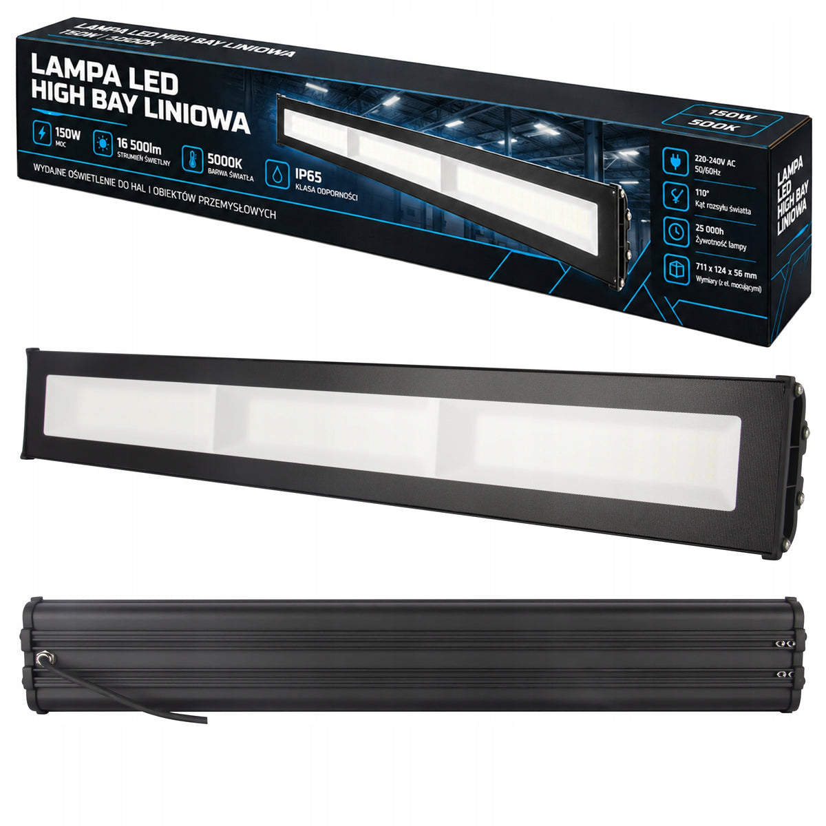 Lampa robocza LED liniowa Przemysłowa High bay 150W 5000K Bardzo Mocna oświetlenie hali magazynu, oprawa warsztatowa
