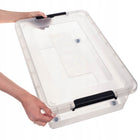 Pojemnik z pokrywą do przechowywania 28l organizer plastikowy na zabawki skrzynia na kółkach, bezbarwna, 39x59x17 cm