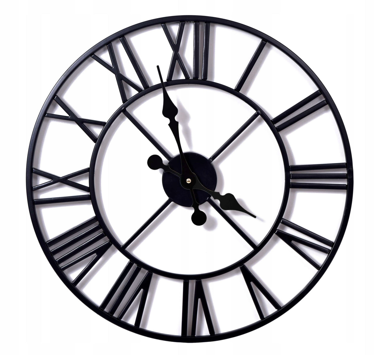 Zegar rzymski vintage retro loftowy czarny metalowy ścienny duży loft 50 cm analogowa tarcza na baterie do salonu i