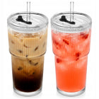 2x Kubek szklany z pokrywką słomką szczelny na napoje kubki szklanki 500 ml do lemoniady i koktajli, przezroczyste