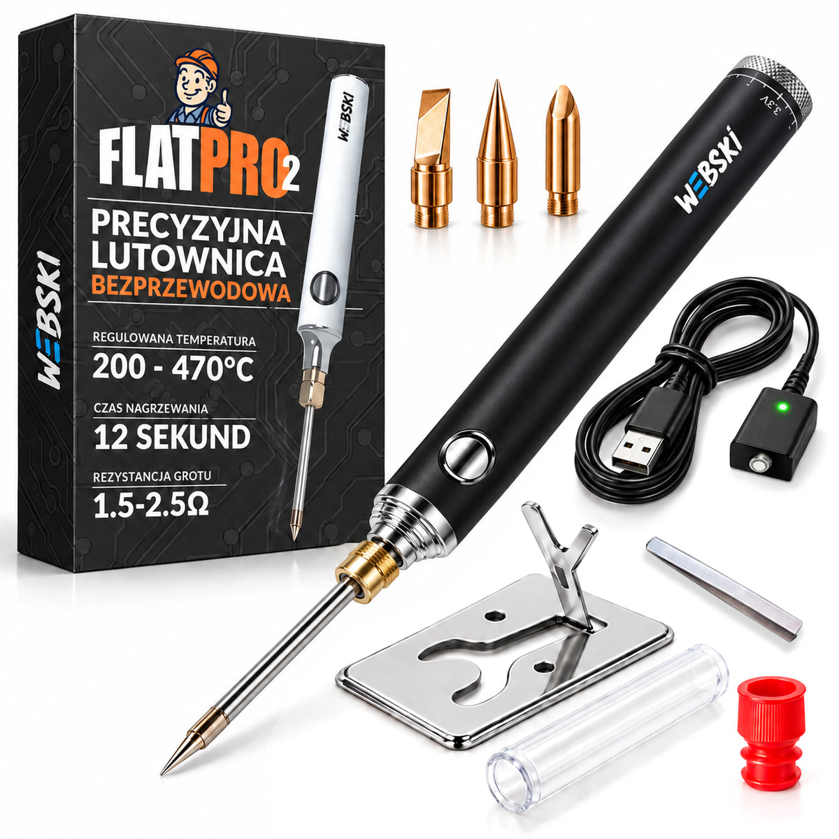 Lutownica bezprzewodowa z regulacją temperatury przenośna precyzyjna USB akumulatorowa, grzałkowa oporowa 4,8 V do