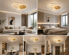 Lampa sufitowa LED plafon złoty 65cm 36W 5600LM 3 ringi pilot APP 3 barwy okrągła oprawa do salonu, sypialni i pokoju